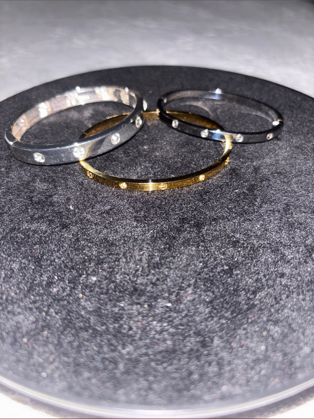 Designer Inspired Delicate Crystal Accent Bangle Bracelet - Gold and Silver